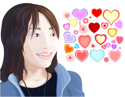 Japanese girl and hearts